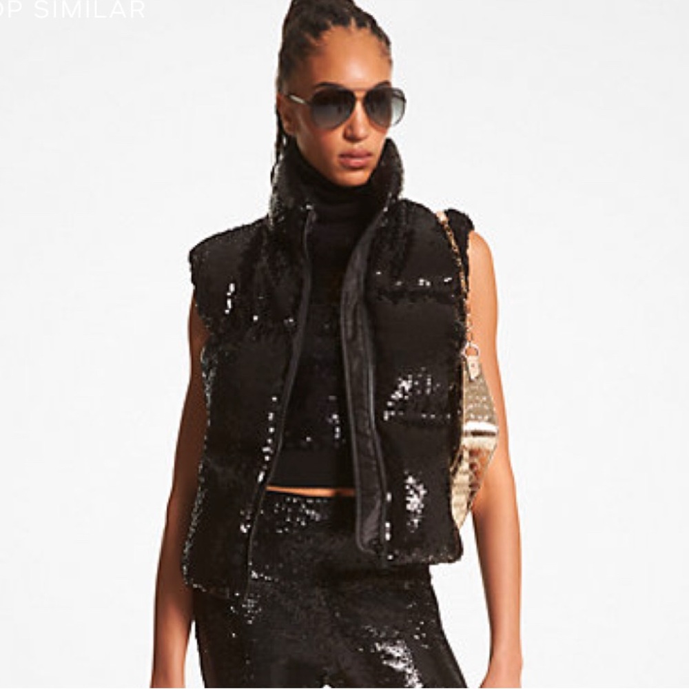 Michael Kors Sequined Ciré Quilted Puffer Vest size S